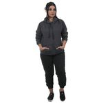 Conjunto Moletom Feminino Calça Preta e Blusa De Moletom Cor Grafite