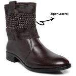 Bota Couro Malha Metal Cor Café 5844