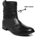 Bota Couro Malha Metal Cor Preto 5844