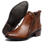 Bota Feminina Linha Premium Conforto Estilo Salto Grosso Couro Legítimo Cor Café 6715