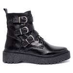 Coturno Couro Legítimo Três Fivelas Cor Preto 7004 FER