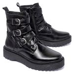 Coturno Couro Legítimo Três Fivelas Cor Preto 7004 FER