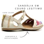 Sandalia Feminina Ipê Mulato Rasteirinha Artesanal Couro Ortopedica Cor Off White Lavanda 715