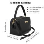 Bolsa Bau IV em Couro Alças Transversal Regulável e Alça de Mão cor Preto