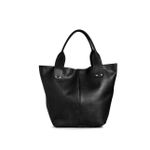 Bolsa Sacola Couro Legítimo Alça de Ombro Fechamento Botão Cor Preto
