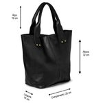 Bolsa Sacola Couro Legítimo Alça de Ombro Fechamento Botão Cor Preto