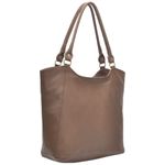 Bolsa Sacola Couro Legítimo Alça de Ombro Fechamento Zíper Cor Caramelo