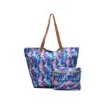 Bolsa Sacola + Necessaire Tecido Impermeável Alça de Ombro Fechamento Zíper Cor Jardim Azul