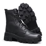 Coturno MB Couro Feminino Valentina Plataforma Cor Preto 