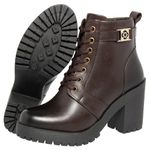Bota De Couro Zíper Lateral Fivela Lateral Cor Café 14020 MF
