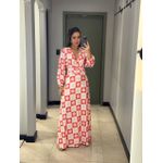 VESTIDO CARLA LONGO FLORIDO VERMELHO BRANCO