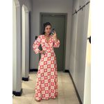 VESTIDO CARLA LONGO FLORIDO VERMELHO BRANCO
