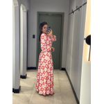 VESTIDO CARLA LONGO FLORIDO VERMELHO BRANCO
