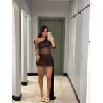 VESTIDO JOICE TULE NULA MANGA MARROM