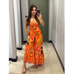 VESTIDO LONGO TALIA LARANJA ESTAMPA TUCANO