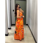 VESTIDO LONGO TALIA LARANJA ESTAMPA TUCANO