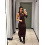 VESTIDO LUA NULA MANGA MARROM