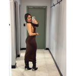 VESTIDO LUA NULA MANGA MARROM