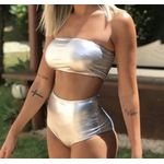 CONJUNTO HOT PANT METALIZADO PRATA