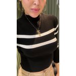 BLUSA IARA TRICOT LISTRADO PRETO E BRANCO