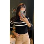 BLUSA IARA TRICOT LISTRADO PRETO E BRANCO