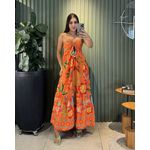 VESTIDO LONGO TALIA LARANJA ESTAMPA TUCANO