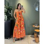 VESTIDO LONGO TALIA LARANJA ESTAMPA TUCANO