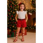 Conjunto Blusa De Brilho + Short Alfaiataria Com Cinto Vermelho 