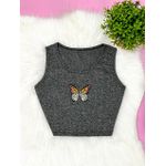 Cropped Juvenil Borboleta Cinza