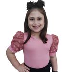 Blusa Manga Curta Tule Rosa
