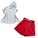 Conjunto blusa de flor+ short alfaiataria vermelho
