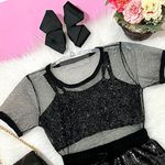 Conjunto Blusa Tule Com Glitter + Top e Short Paetê Bianca 