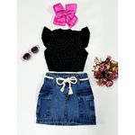 Conjunto Blusa Brilho+ Saia Cargo Jeans Alice