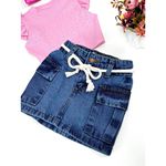 Conjunto Blusa Brilho+ Saia Cargo Jeans Alice