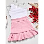 Conjunto Blusa Flor Branca + Saia Suede Júlia