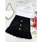 Conjunto Blusa Flor Branca + Saia Suede Júlia