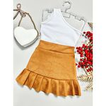 Conjunto Blusa Flor Branca + Saia Suede Júlia