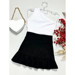 Conjunto Blusa Flor Branca + Saia Suede Júlia