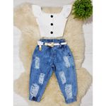 Conjunto Cropped Botões + Calça Jogger Jeans Liz 