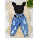 Conjunto Cropped Botões + Calça Jogger Jeans Liz 