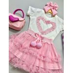 Conjunto Tule Coração Rosa 