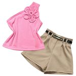 Conjunto Blusa Flor Rosa + Short Bege Bela 