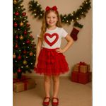 Conjunto Tule Coração Vermelho 