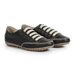 Sapatênis Feminino em Couro Legítimo de Elástico Cor Preto Mod.101 