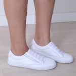 Sapatênis Feminino Casual Rasteiro em Couro de Ajuste Elástico e Zíper Lateral Muito Leve e Confortável
