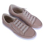 Sapatênis Feminino Casual Rasteiro em Couro de Ajuste Elástico e Zíper Lateral Muito Leve e Confortável