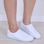 Sapatênis Feminino Casual Rasteiro em Couro de Ajuste Elástico Leve e Confortável