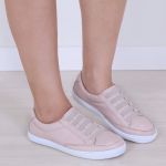 Sapatênis Feminino Casual Rasteiro em Couro de Ajuste Elástico Leve e Confortável