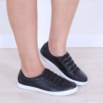 Sapatênis Feminino Casual Rasteiro em Couro de Ajuste Elástico Leve e Confortável