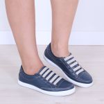 Sapatênis Feminino Casual Rasteiro em Couro de Ajuste Elástico Leve e Confortável